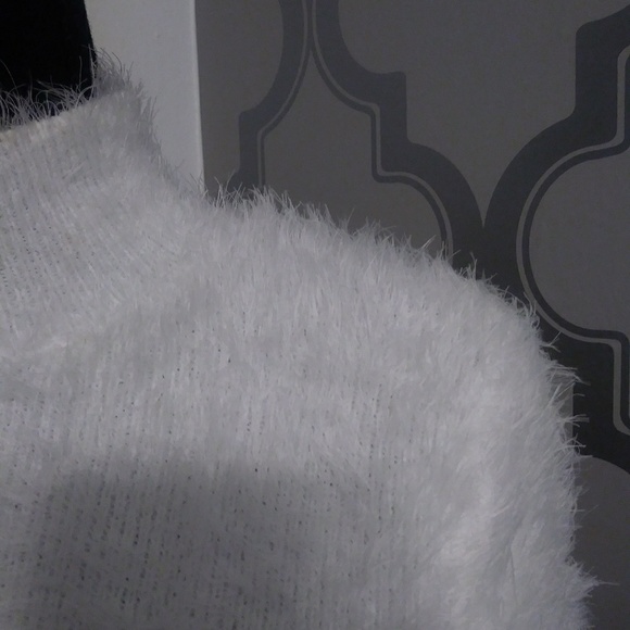 90s Inspired White Sweater Angora Rabbit Fuzzy Fur - Picture 3 of 6